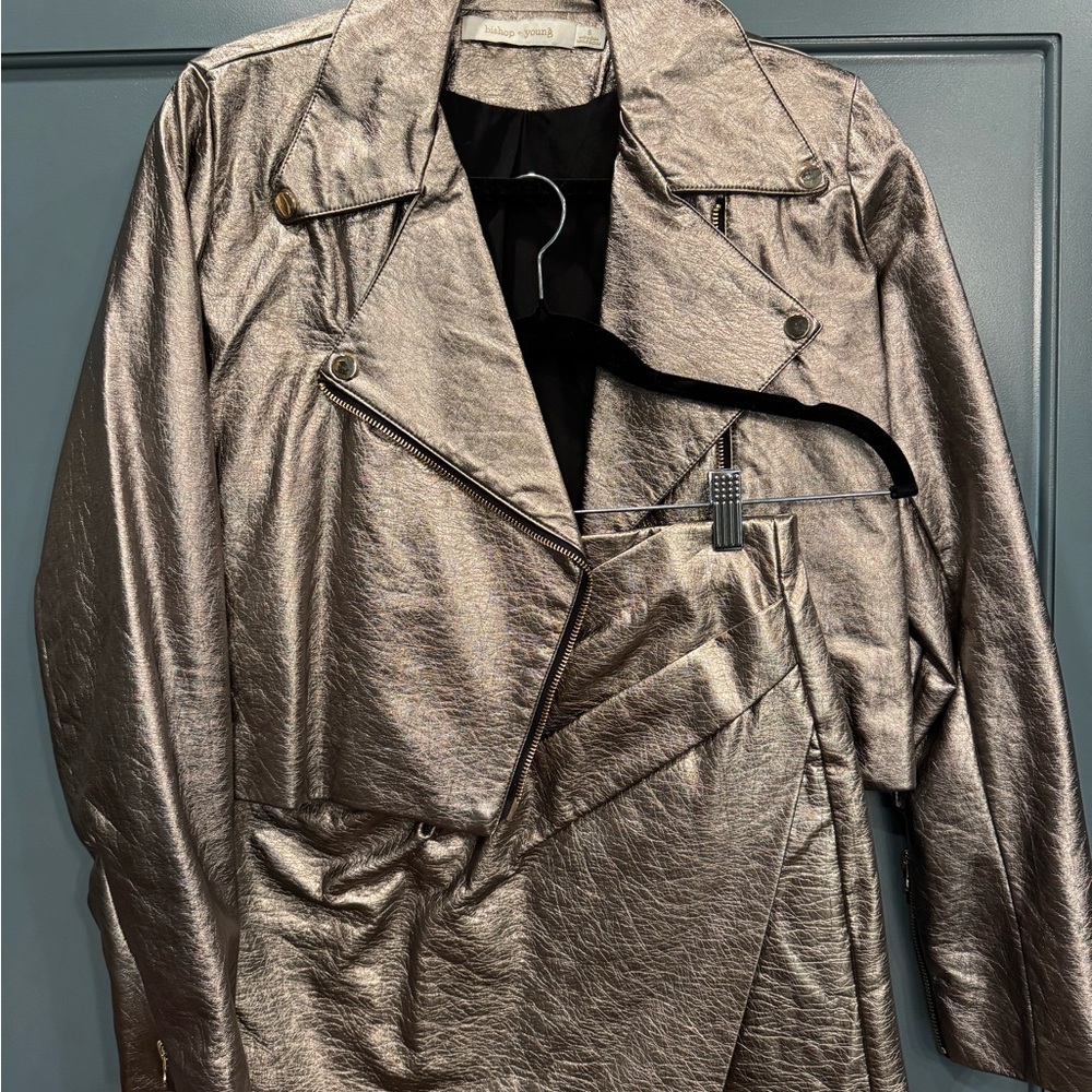 bishop + young Metallic Bronze Moto Jacket & Skirt Set